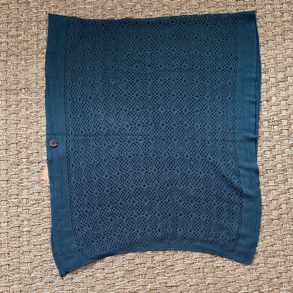 Women's Teal Open-Knit Scarf Poncho Shrug Transitional Knitwear